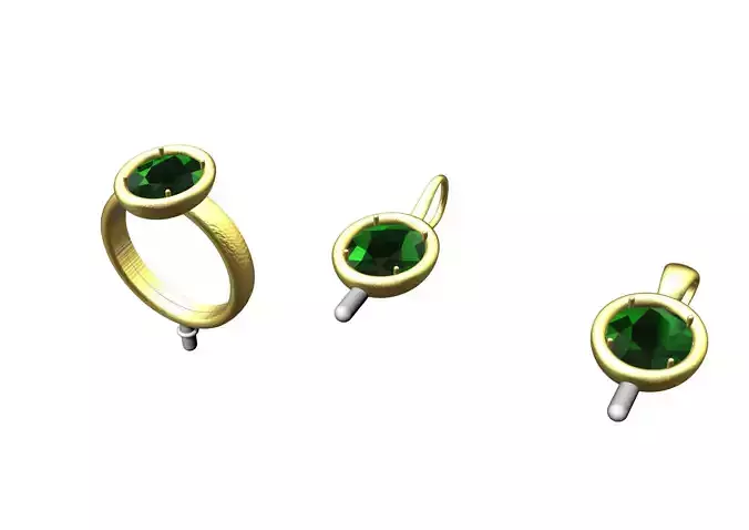 Set 05 three emerald rings and earrings