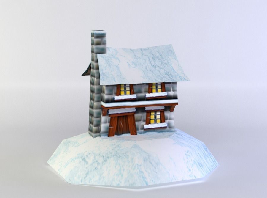 House on snowy hill Low-poly 3D model