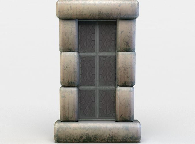 Window wooden door with glass Low-poly 3D model