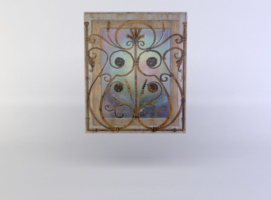 Window with grating  Low-poly 3D model_0