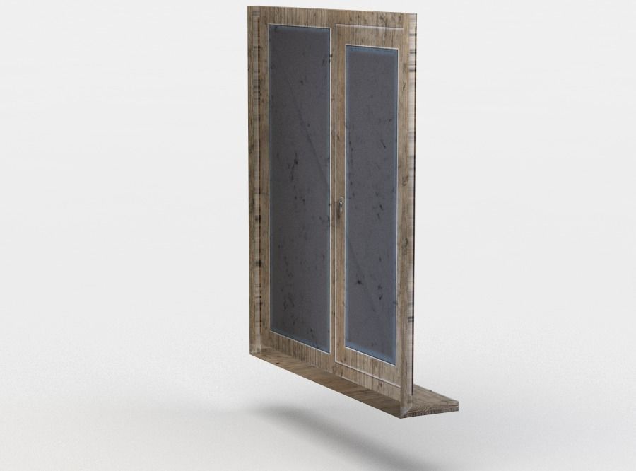 Window wooden cabinet with glass doors Low-poly 3D model_2