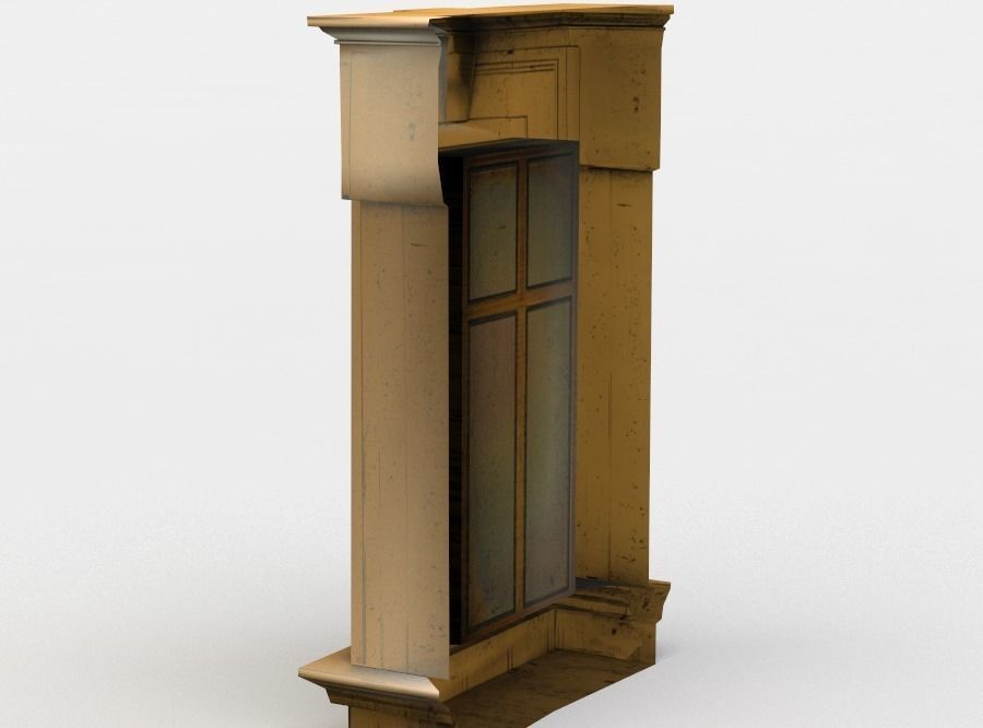 Window with wooden frame Low-poly 3D model_1