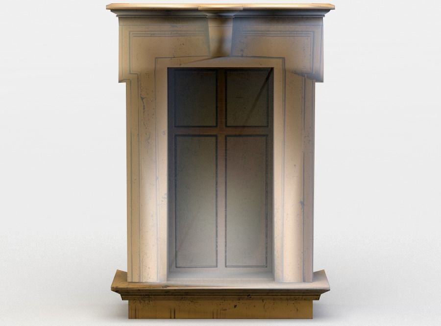 Window with wooden frame Low-poly 3D model_0