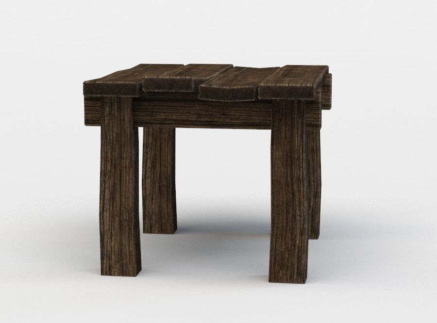 Wooden table Low-poly 3D model_1