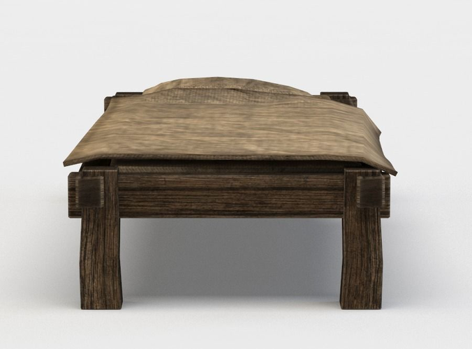 Bed wooden Low-poly 3D model
