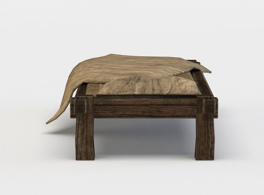 Bed wooden with blanket Low-poly 3D model