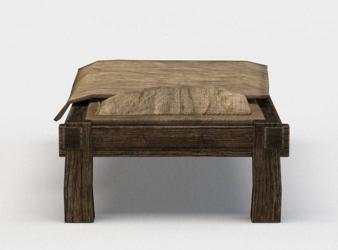 Bed wooden with pillow Low-poly 3D model