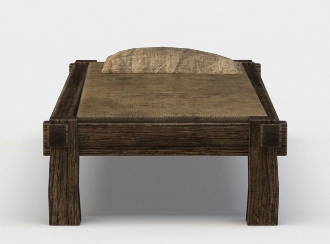 Bed wooden with pillow on top Low-poly 3D model