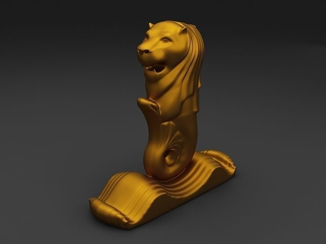 Merlion 3D model golden statue of lion 3D print model_2