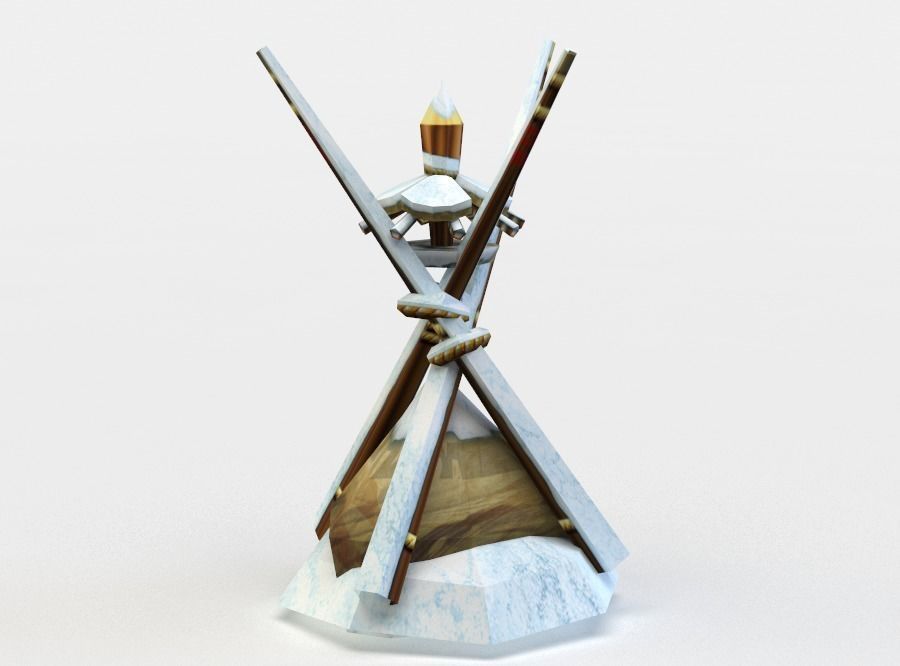 Wooden small tower Low-poly 3D model_1