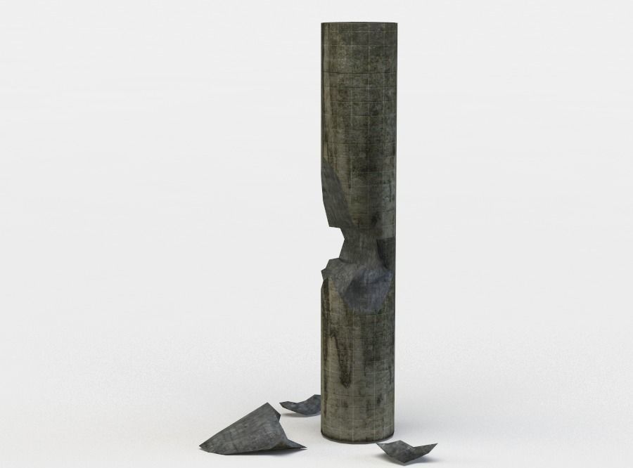 Damaged column Low-poly 3D model_0