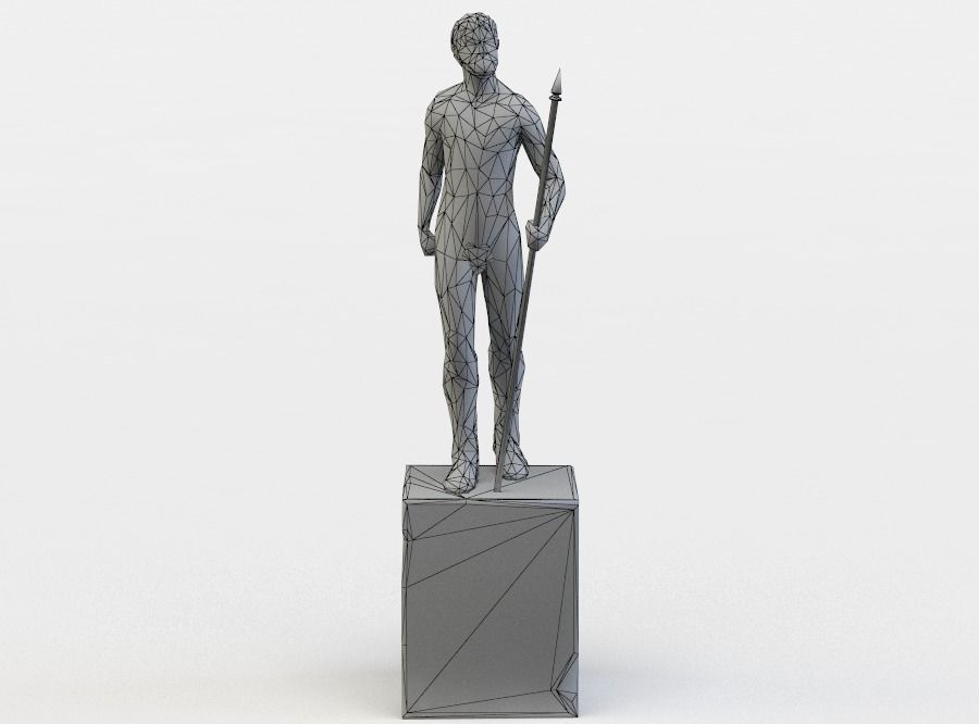 Statue of man holding spear Low-poly 3D model_4