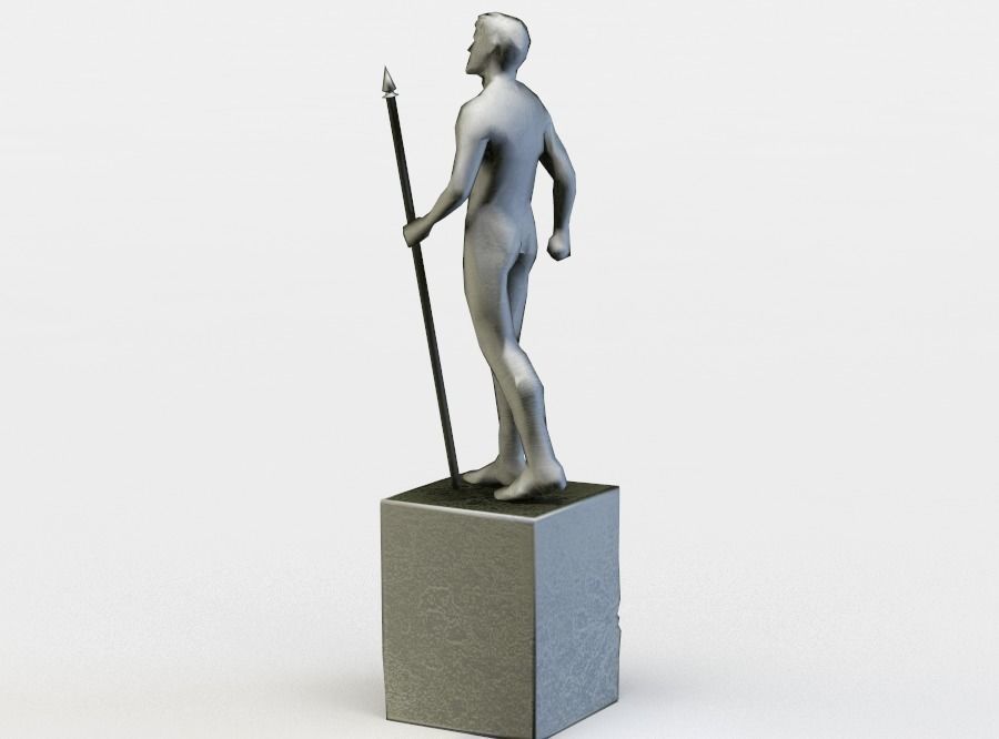 Statue of man holding spear Low-poly 3D model_2