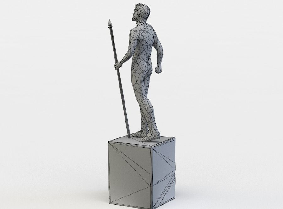 Statue of man holding spear Low-poly 3D model_5