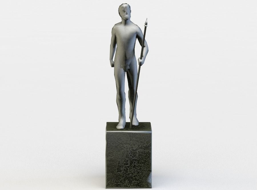 Statue of man holding spear Low-poly 3D model_1