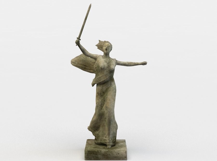 Statue of woman holding sword Low-poly 3D model_1