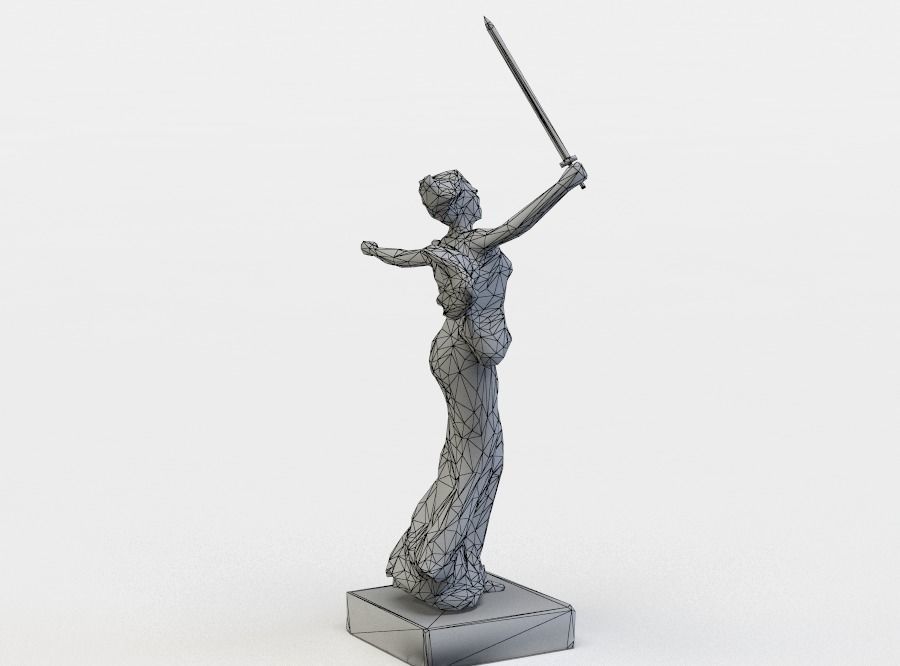Statue of woman holding sword Low-poly 3D model_6