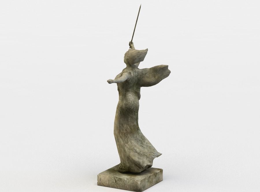 Statue of woman holding sword Low-poly 3D model_2