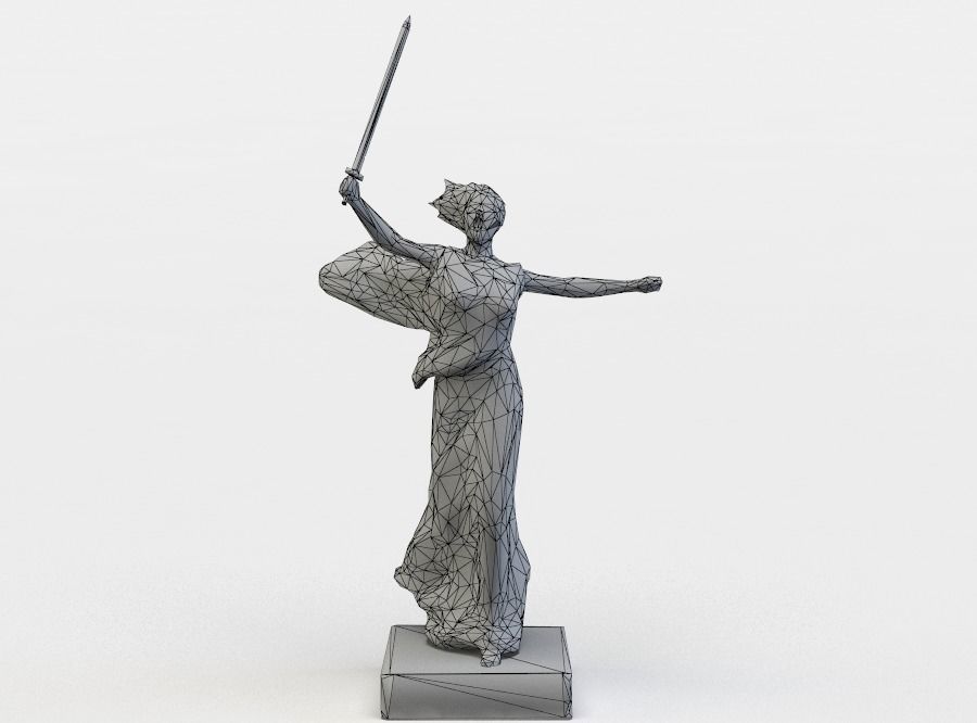 Statue of woman holding sword Low-poly 3D model_4