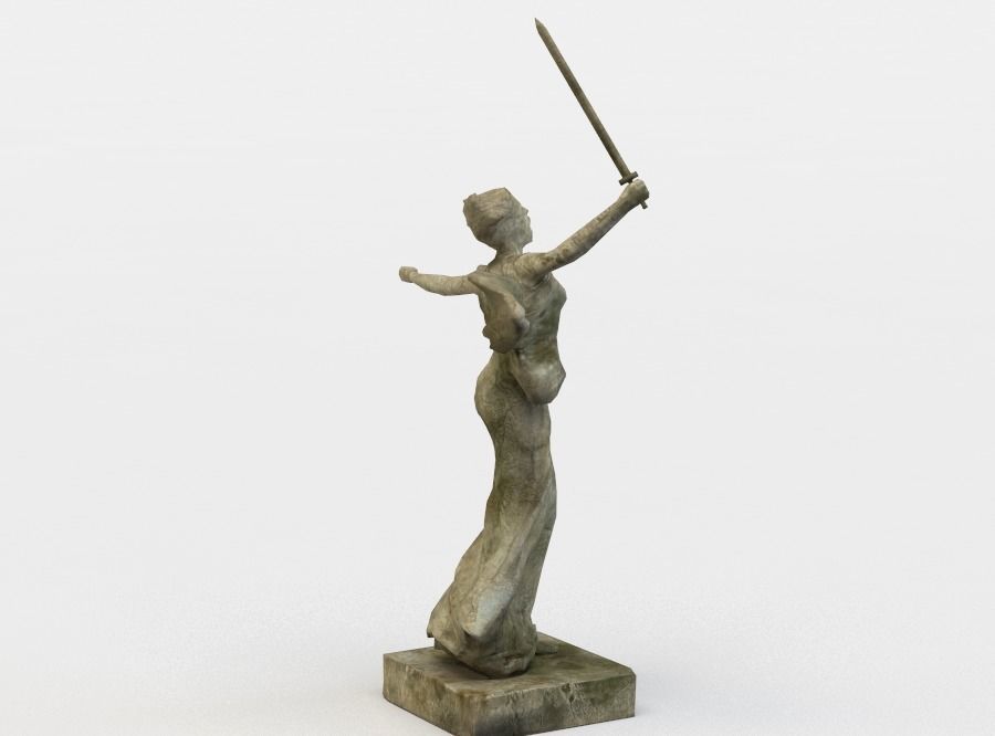 Statue of woman holding sword Low-poly 3D model_3