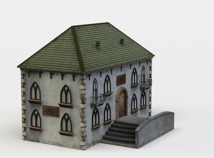 Building stone with roof Low-poly 3D model_1