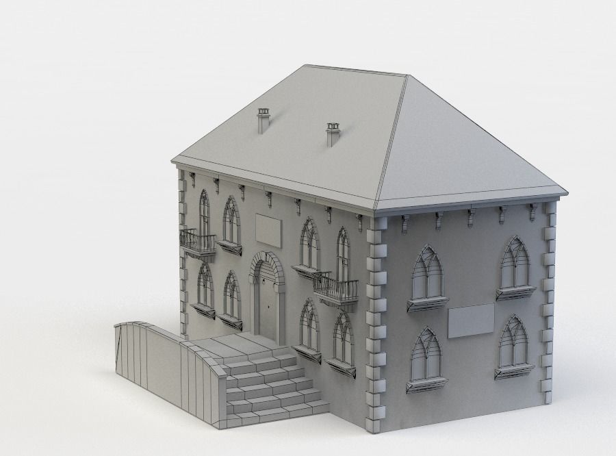 Building stone with roof Low-poly 3D model_5