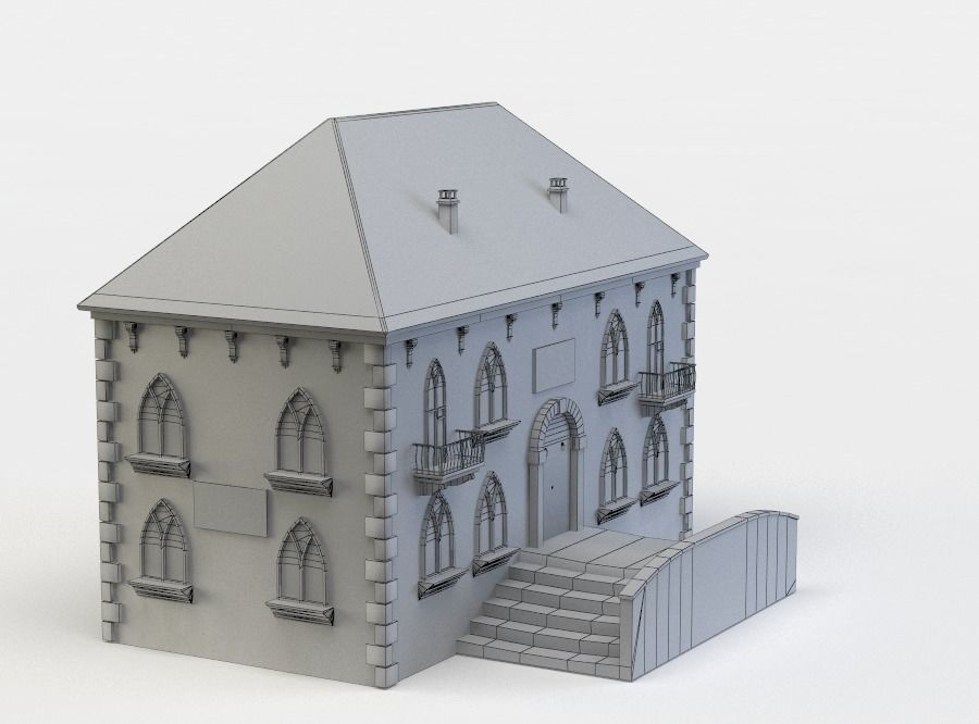 Building stone with roof Low-poly 3D model_4