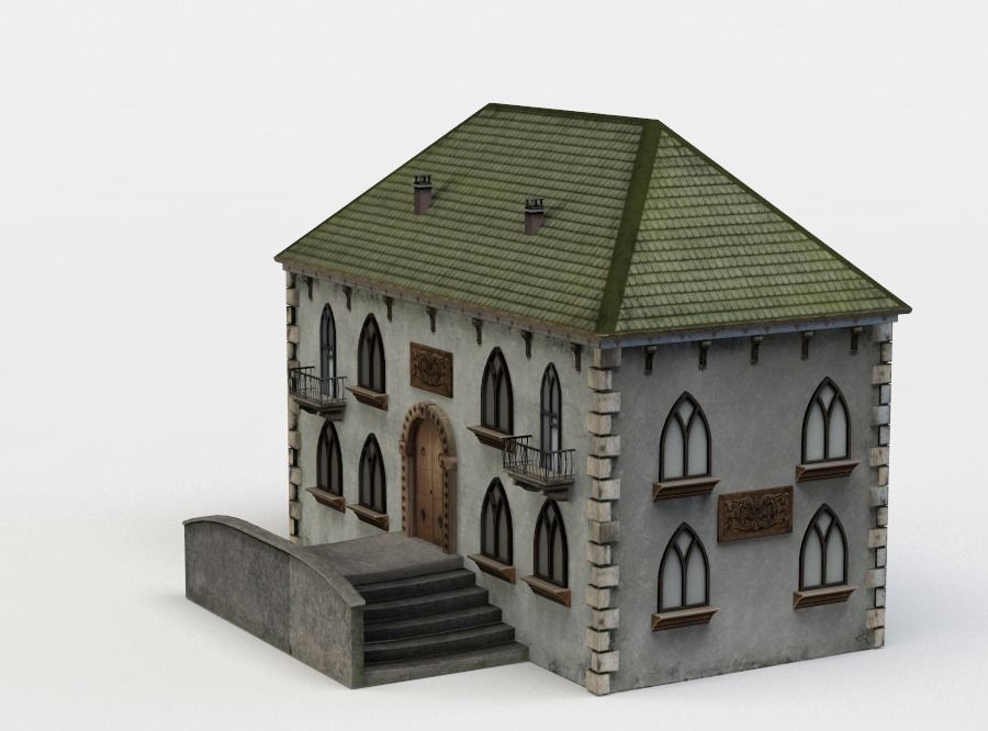 Building stone with roof Low-poly 3D model_2