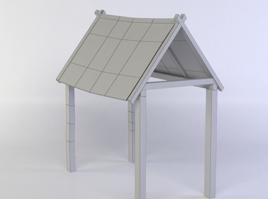 Wooden roof Low-poly 3D model_5