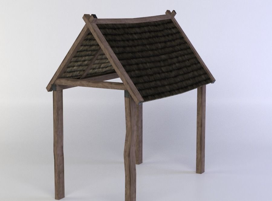 Wooden roof Low-poly 3D model_1