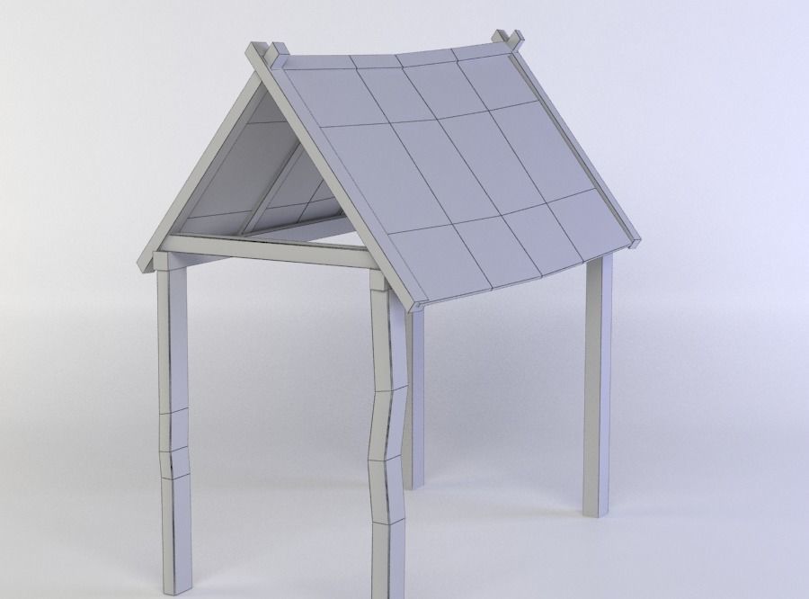 Wooden roof Low-poly 3D model_4