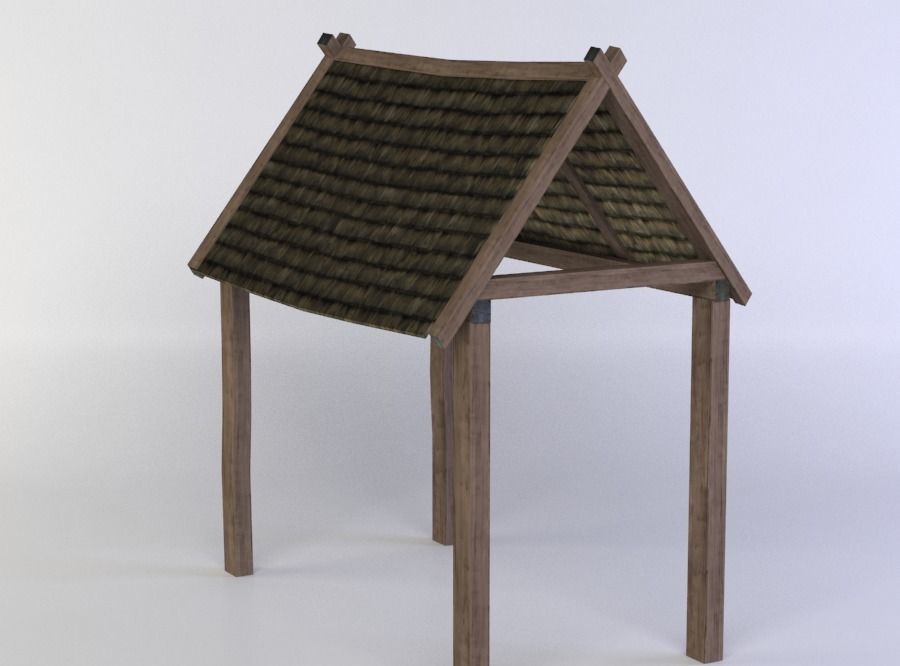 Wooden roof Low-poly 3D model_2