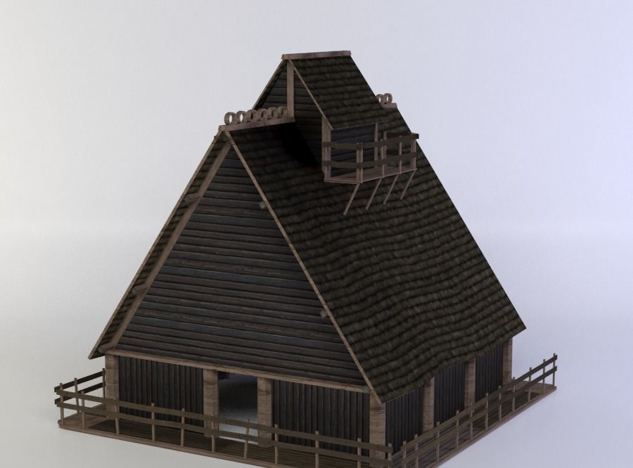 Wooden house Low-poly 3D model_1