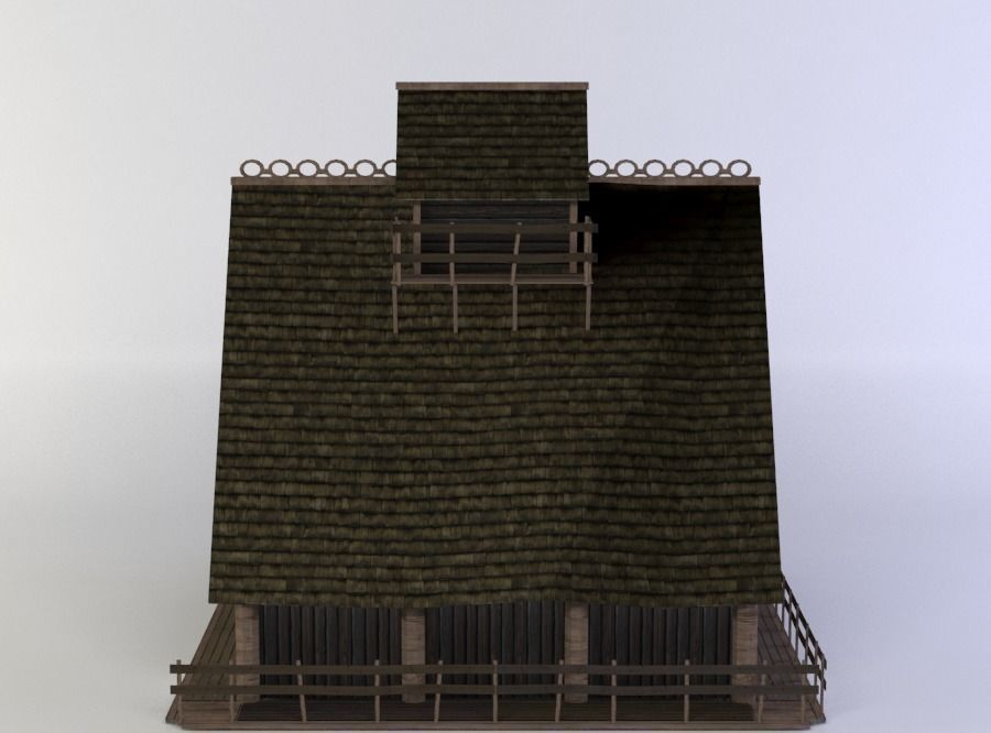 Wooden house Low-poly 3D model_0
