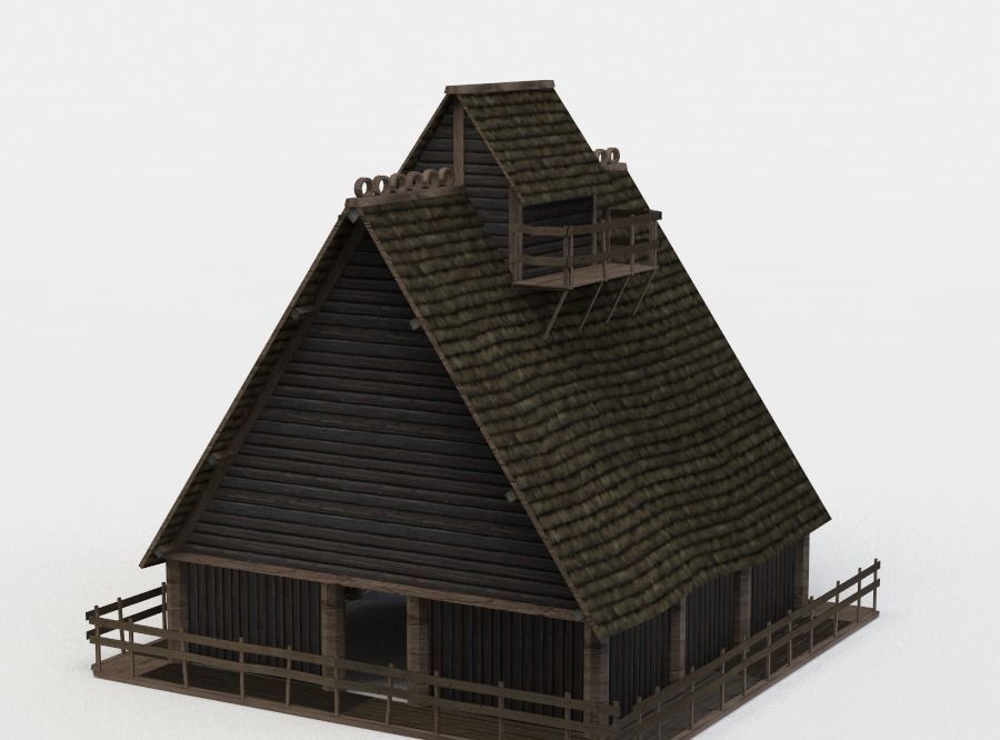 Wooden house Low-poly 3D model_7