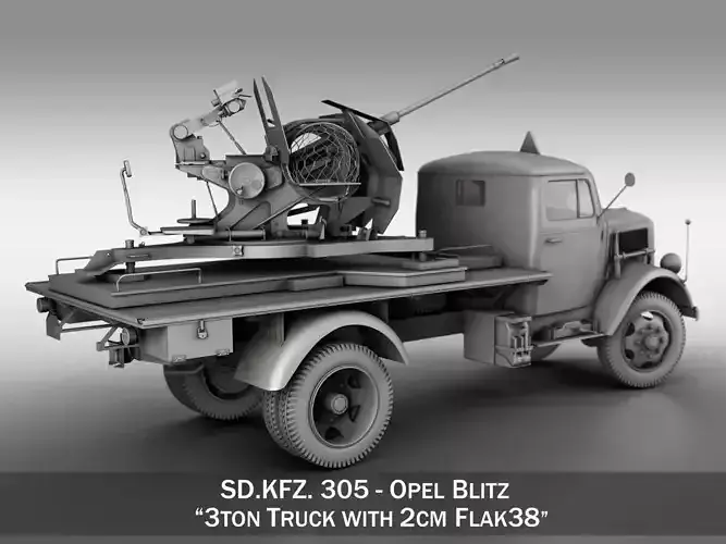 Opel Blitz with 2cm Flak 38 3D model