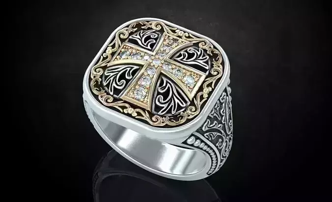 Ring with patterns and a cross ancient stylish 237 3D print model