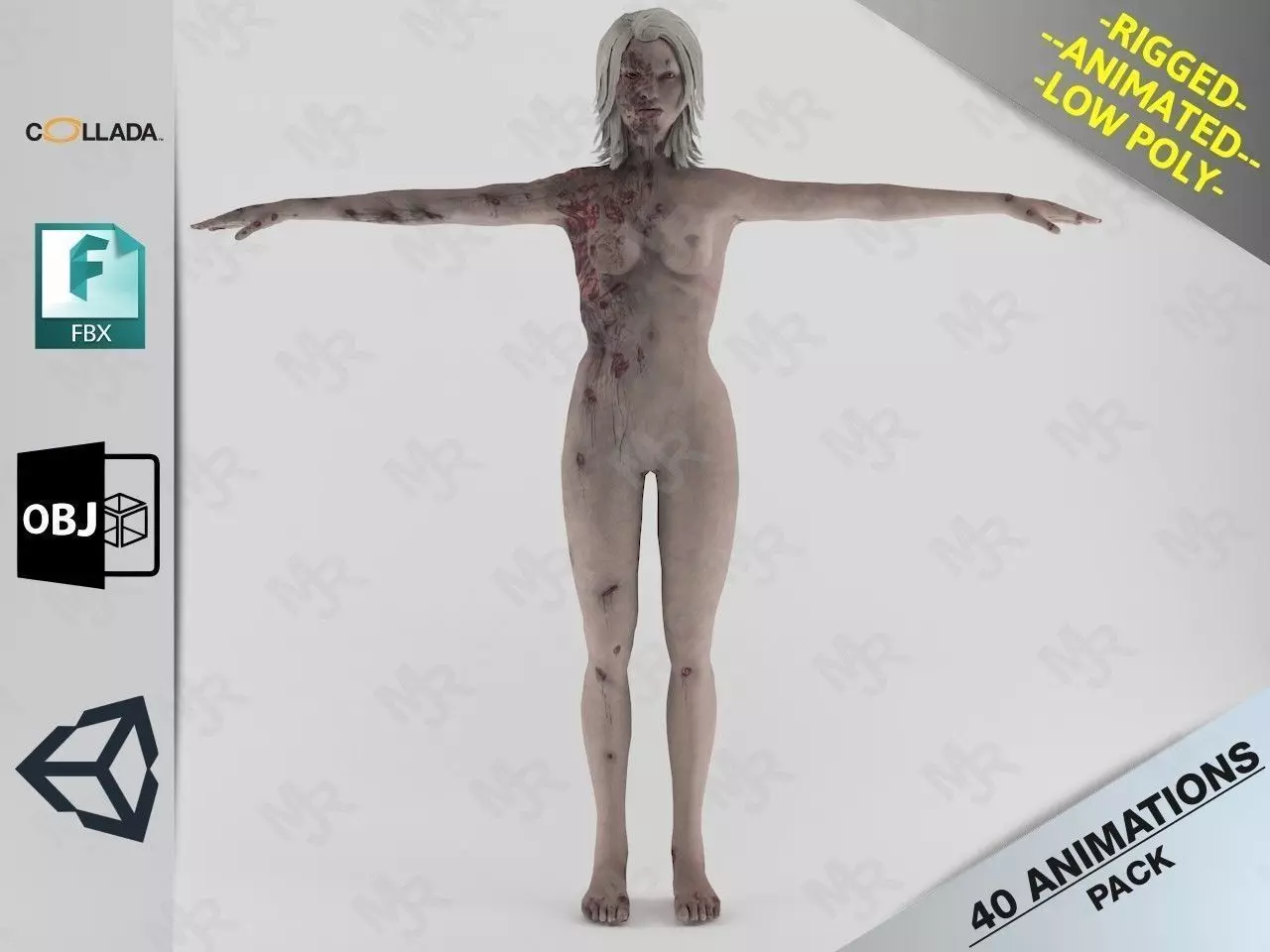 Female Zombie1 Animations Pack Low-poly 3D model_0