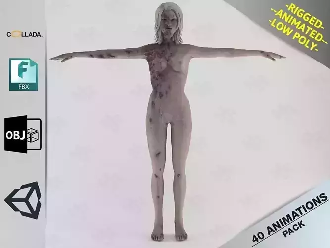 Female Zombie1 Animations Pack Low-poly 3D model