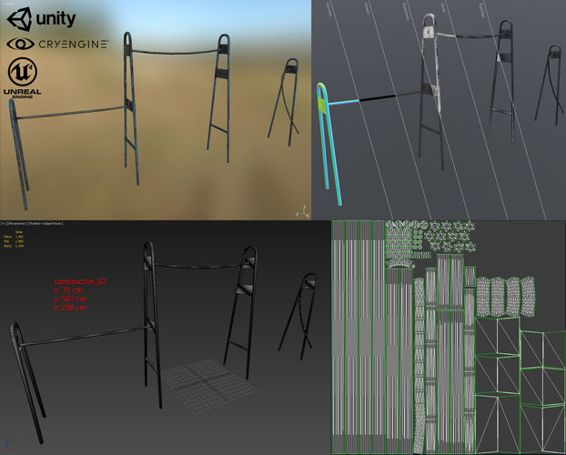 Outdoor workout equipment horizontal bar Low-poly 3D model