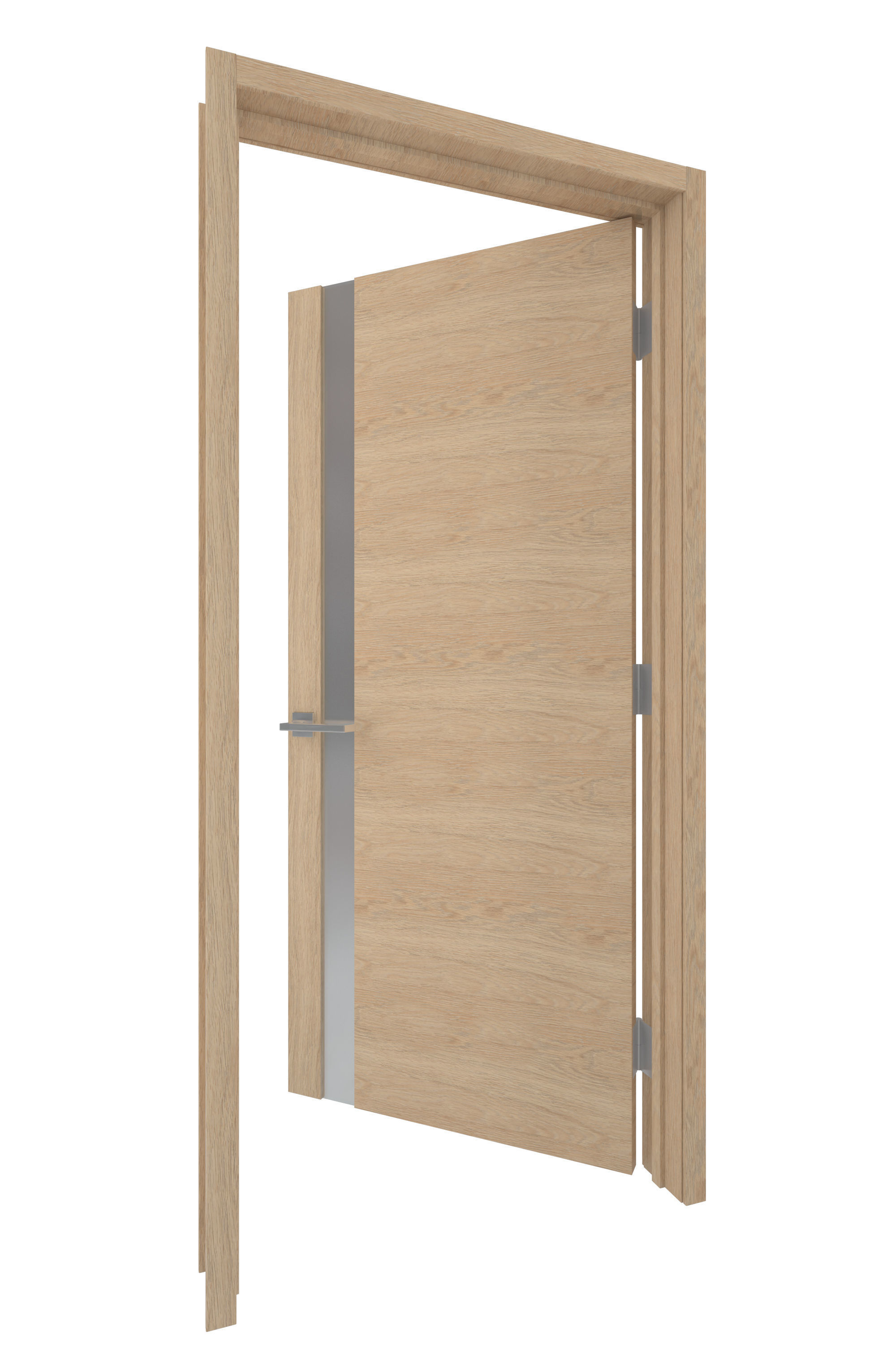 Door-018 modern door with wooden frame and stainless steel ha... 3D model_4