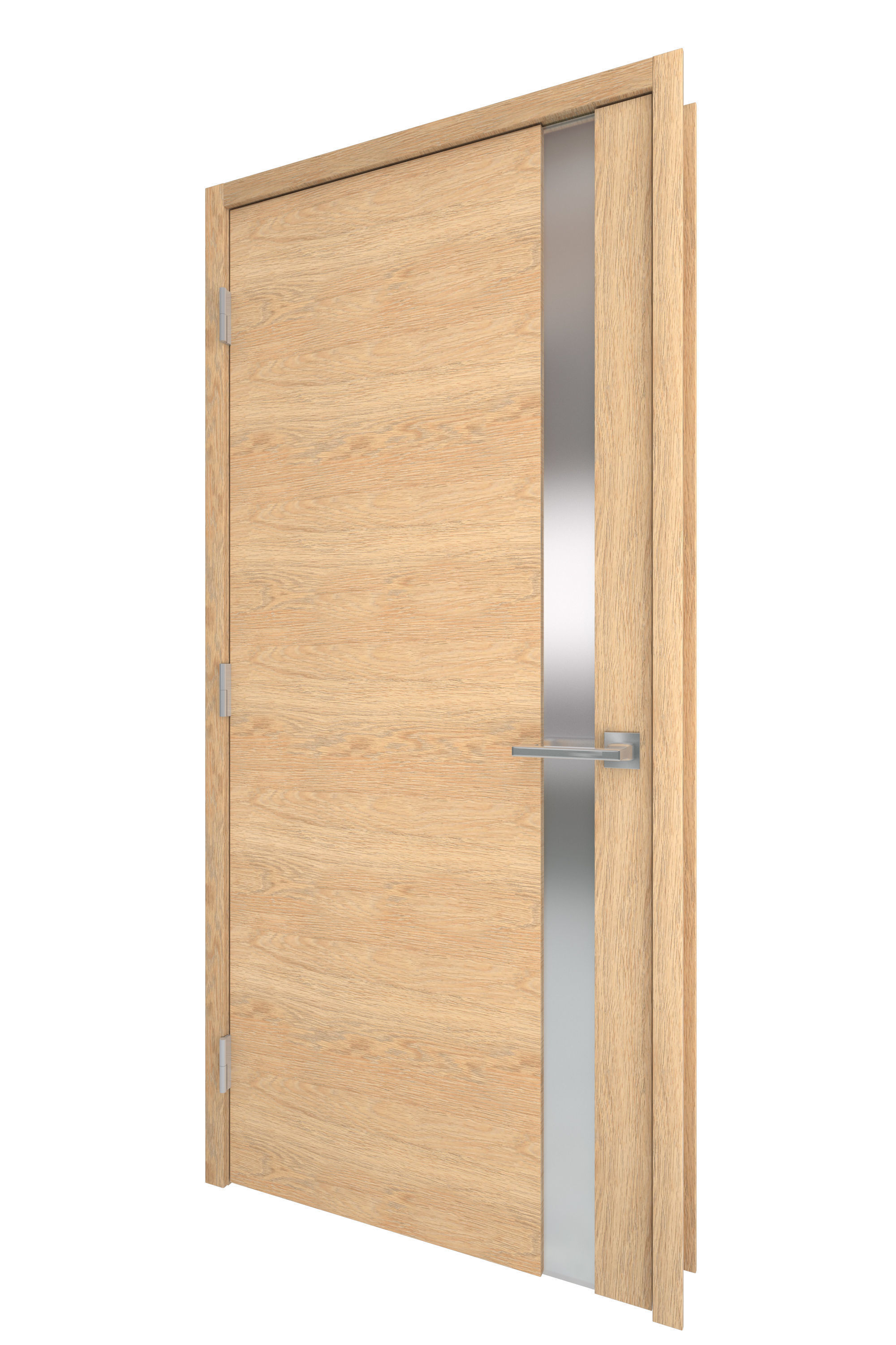 Door-018 modern door with wooden frame and stainless steel ha... 3D model_3