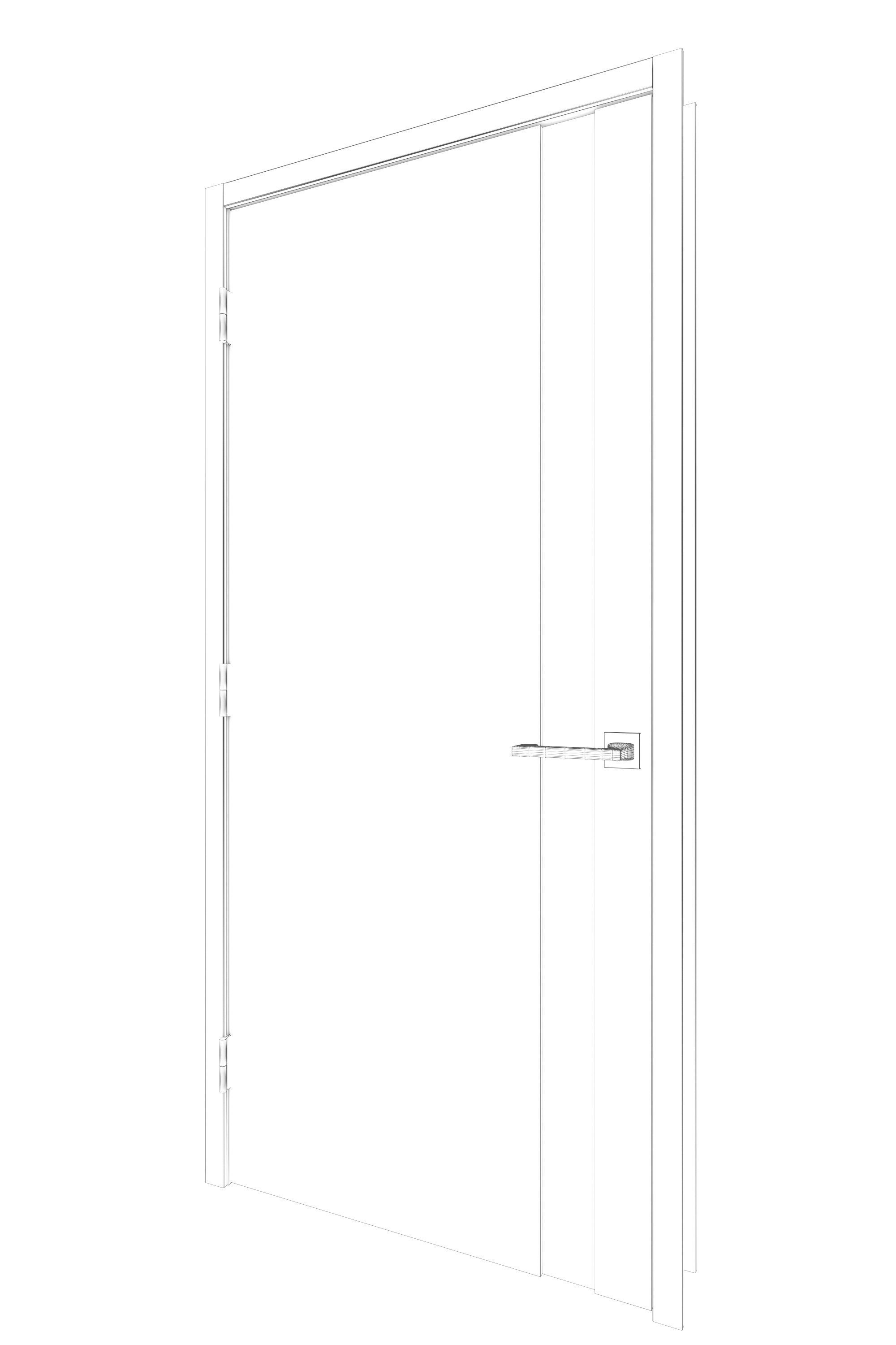 Door-018 modern door with wooden frame and stainless steel ha... 3D model_6