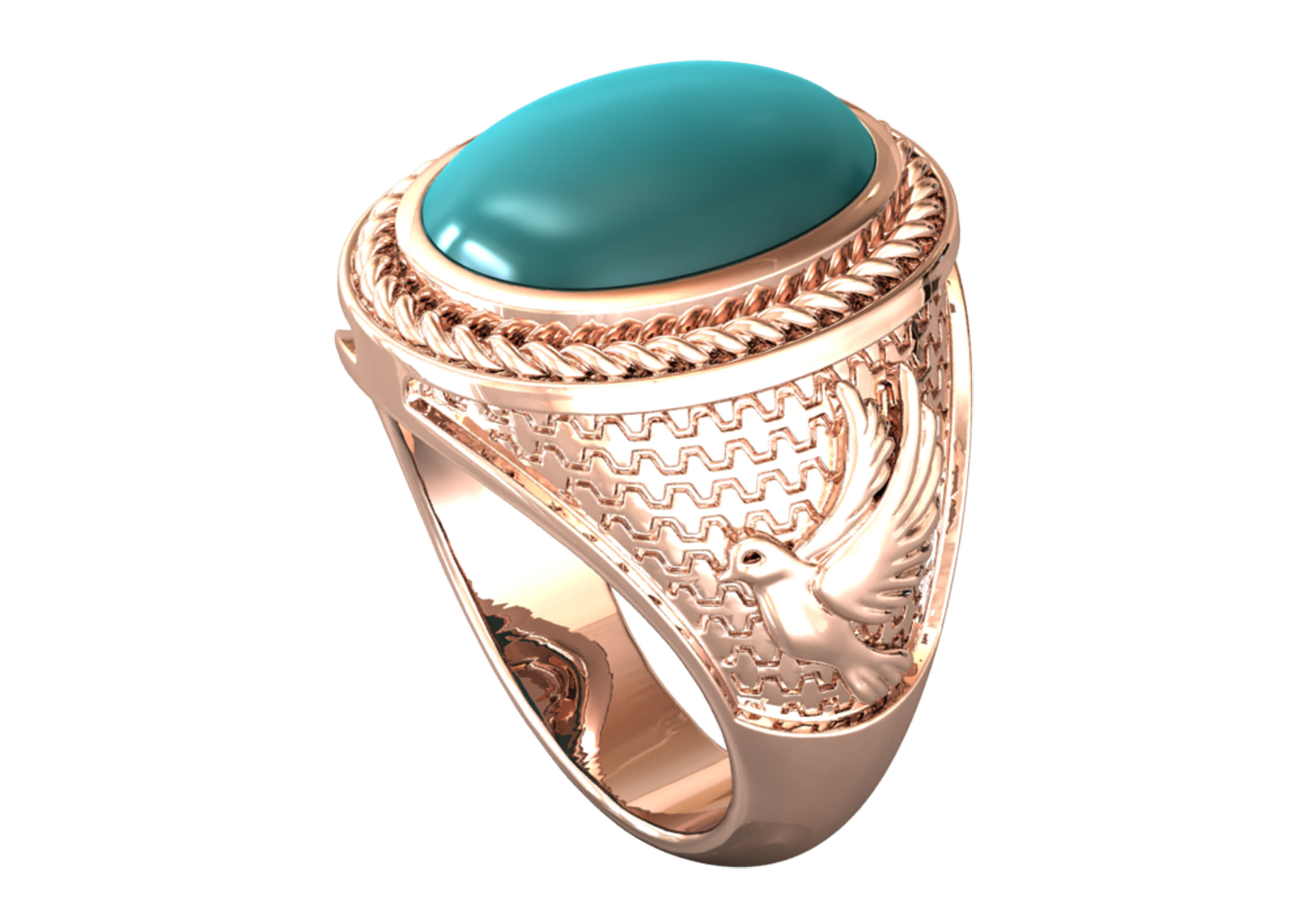 kengkod44v2 turquoise stone ring in rose gold 3D print model_11