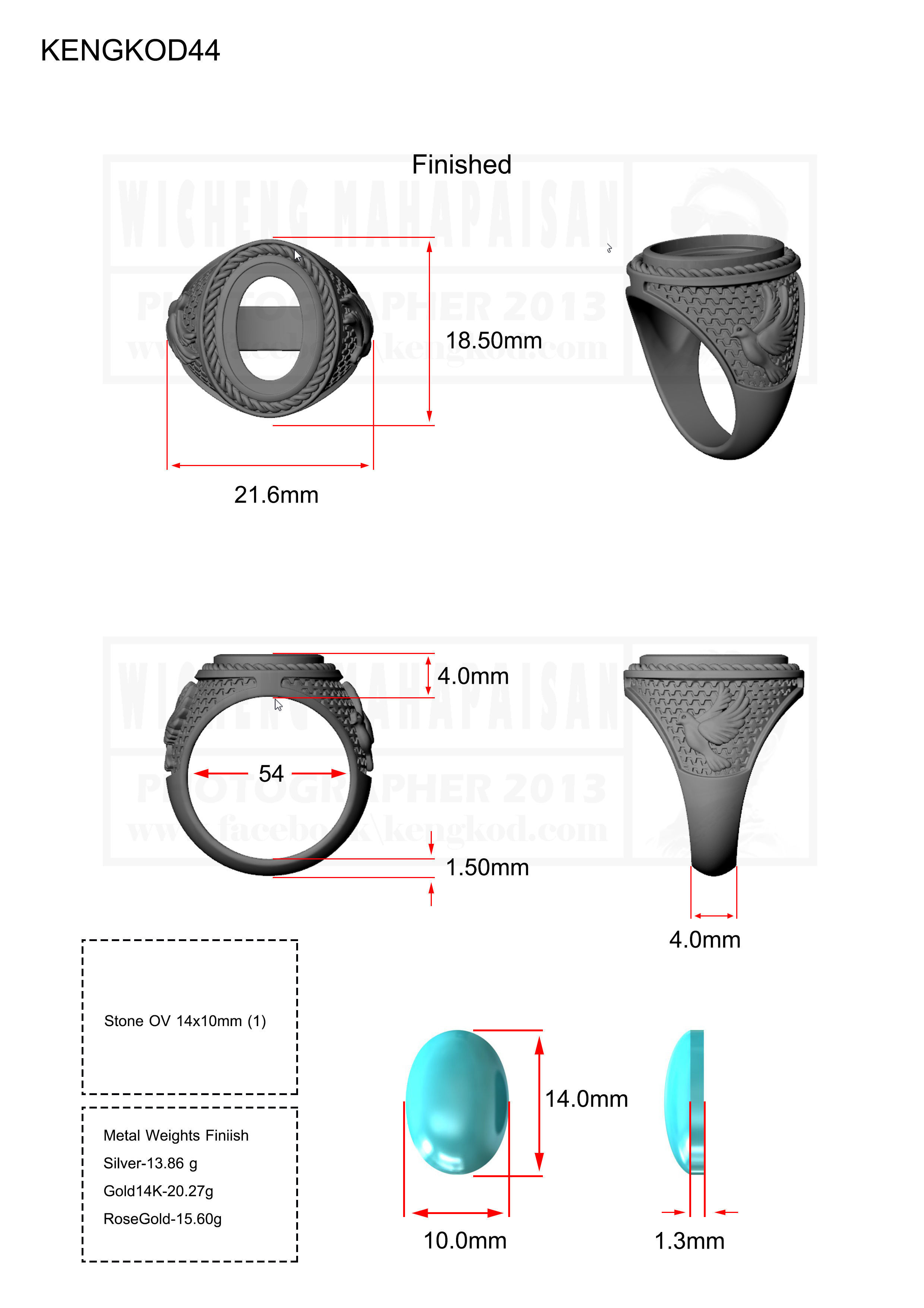 kengkod44v2 turquoise stone ring in rose gold 3D print model_1