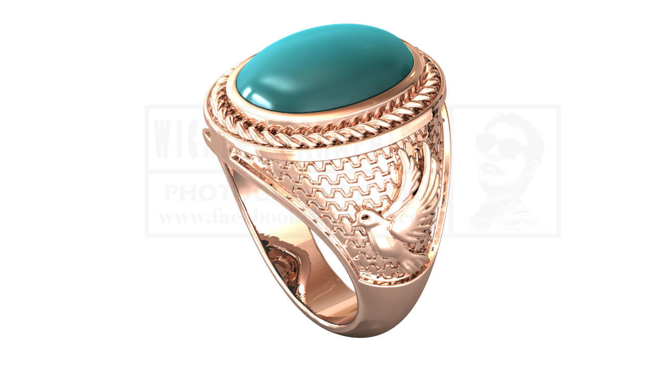 kengkod44v2 turquoise stone ring in rose gold 3D print model_2