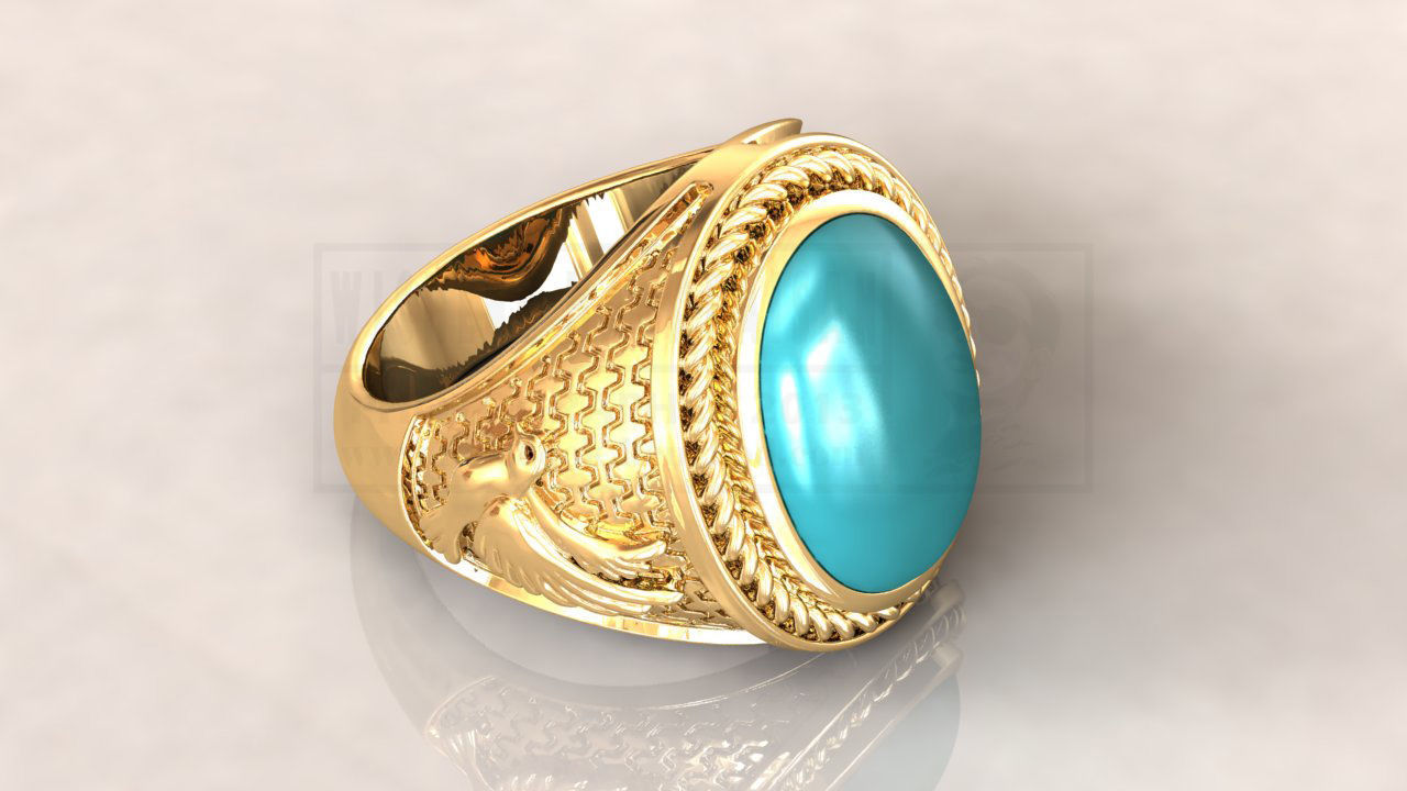 kengkod44v2 turquoise stone ring in rose gold 3D print model_3