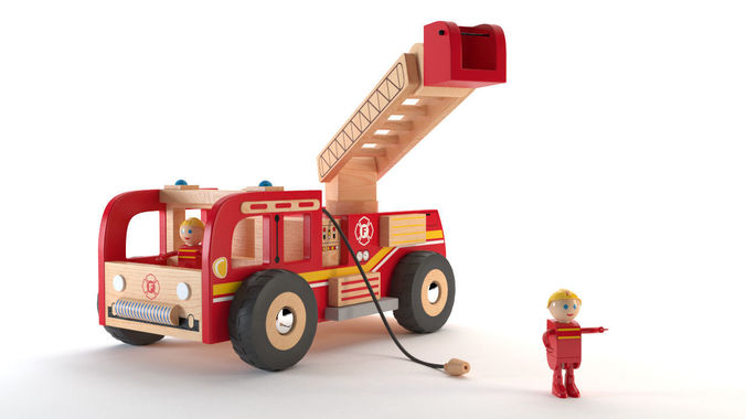 Fireman Truck Wood Toy - Camion de pompiers en bois - Jouet Low-poly 3D model