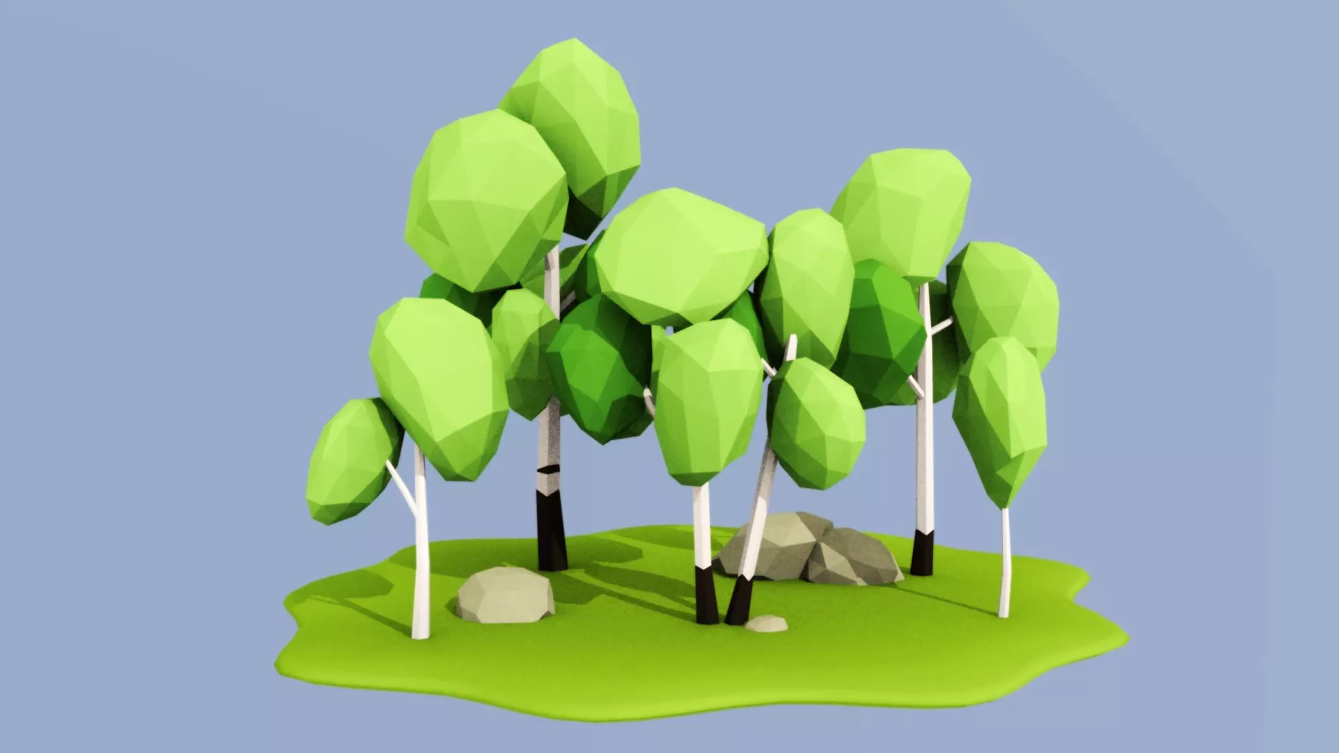 Birch island lowpoly Low-poly 3D model_0