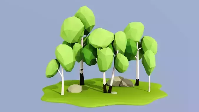 Birch island lowpoly Low-poly 3D model